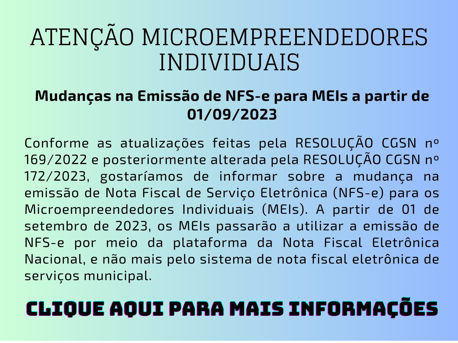 Comunicado de alteração da forma de geração de NFS para MEIs